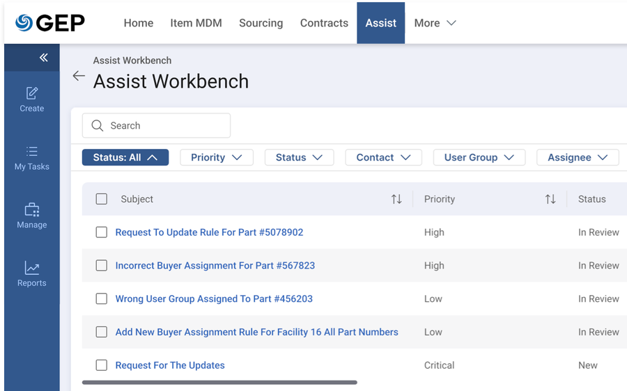 GEP Assist Workbench ticket list