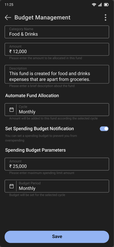 Create budget category screen