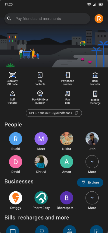 Google Pay home screen
