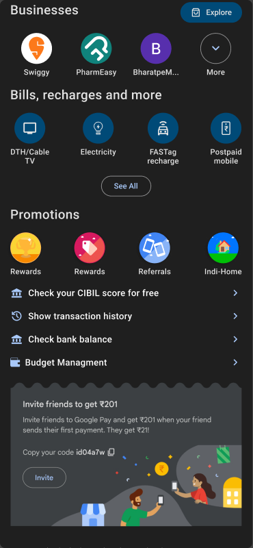 Home screen scrolled to the Budget Management entry
