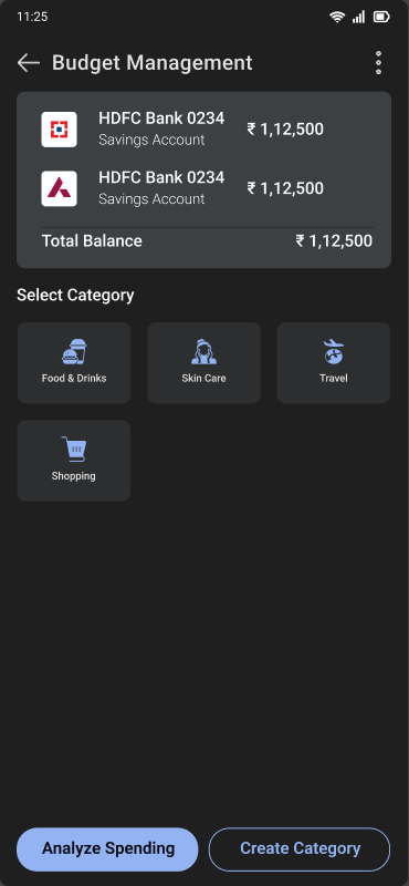 Category selection with Analyze Spending action
